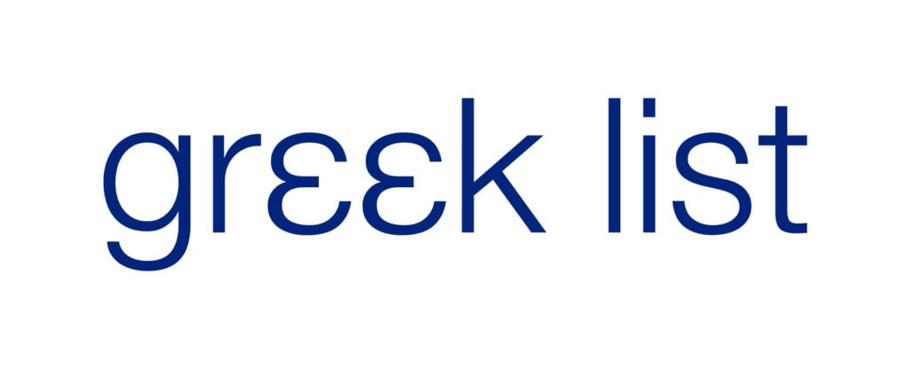 Greek List Logo Blue White Background