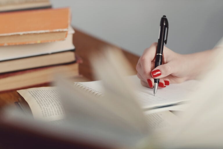 Education and study. Woman in the library